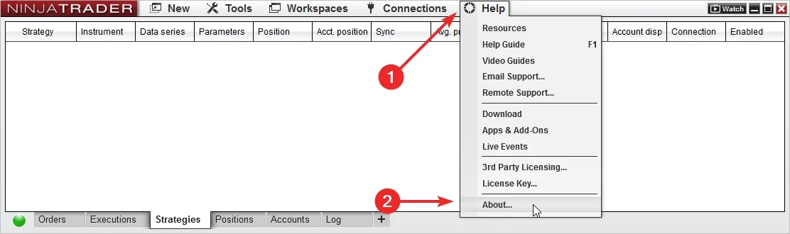 NinjaTrader 8 About window showing License Information section